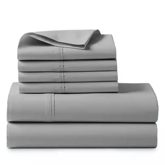 1000 Thread Count, 100% Giza Egyptian Cotton - 6 PC Sheet Set - RV Short Queen, Light Grey, 28" Deep Pocket