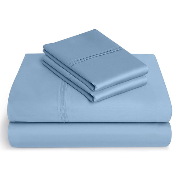 EXTRA DEEP POCKET 28 Inch of Fitted Sheet, 400-Thread-Count 100% Egyptian Cotton Sheet Set, 4-Piece - Queen XL, Light Blue Solid