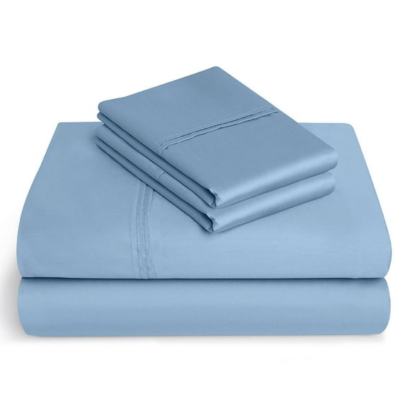 EXTRA DEEP POCKET 30 Inch of Fitted Sheet, 400-Thread-Count 100% Egyptian Cotton Sheet Set, 4-Piece - Twin, Light Blue Solid