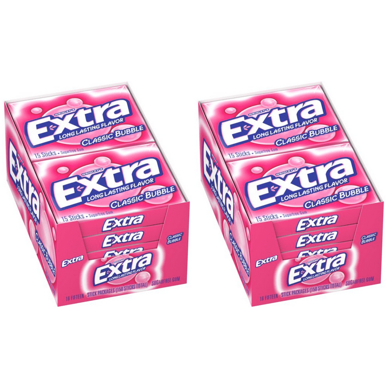 EXTRA Gum Classic Bubble Gum Sugarfree Chewing Gum, 15 Pieces Each Pack  (Pack of 20)