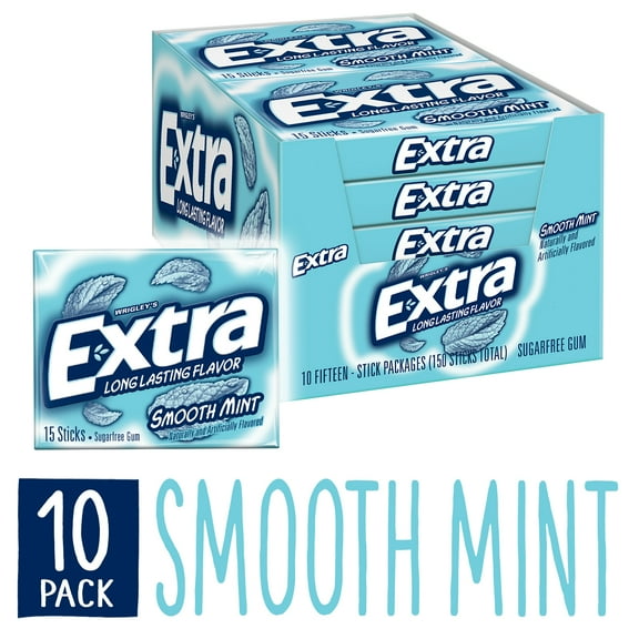 EXTRA Gum Smooth Mint Chewing Gum, 15 Pieces (Pack of 10)