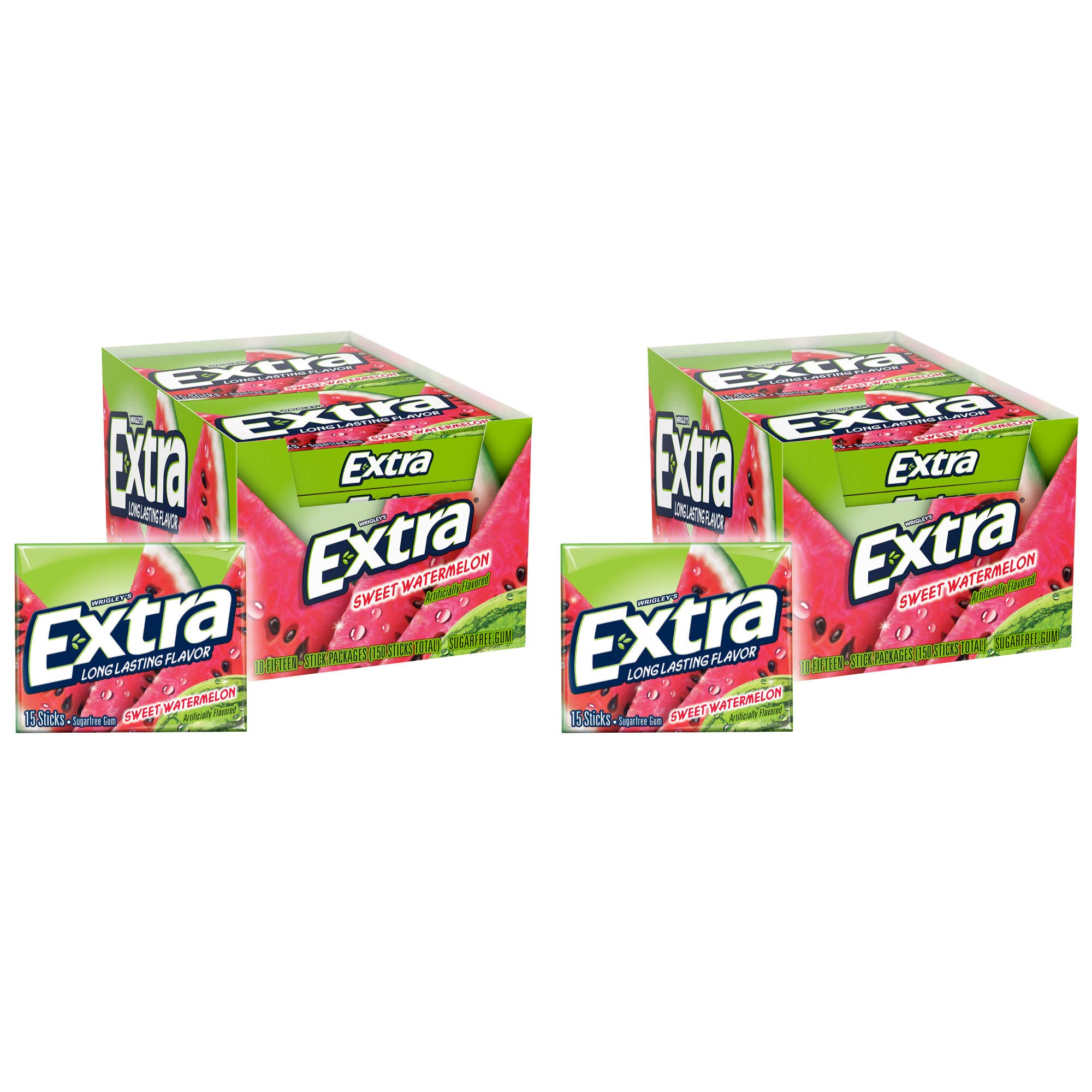 EXTRA Gum Sweet Watermelon Gum Sugarfree Chewing Gum, 15 Pieces Each