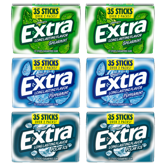 EXTRA Gum Variety Sugarfree Chewing Gum Polar Ice Peppermint Spearmint 35-Stick Packs 6 Pack
