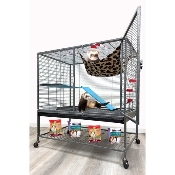 Mcage Extra Large 30.5" x 18.25" x 34"H Two-Story Tight 1/2-Inch Bar Spacing Metal Small Animal Cage with Hammock, Water Bottle & Food Bowl