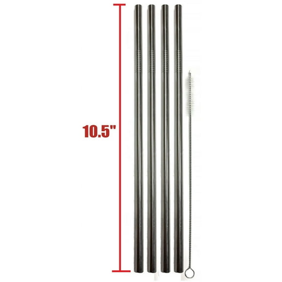 EXTRA LONG Stainless Steel Drinking Straws 10.5" Length 4 Qty - Wide Straight
