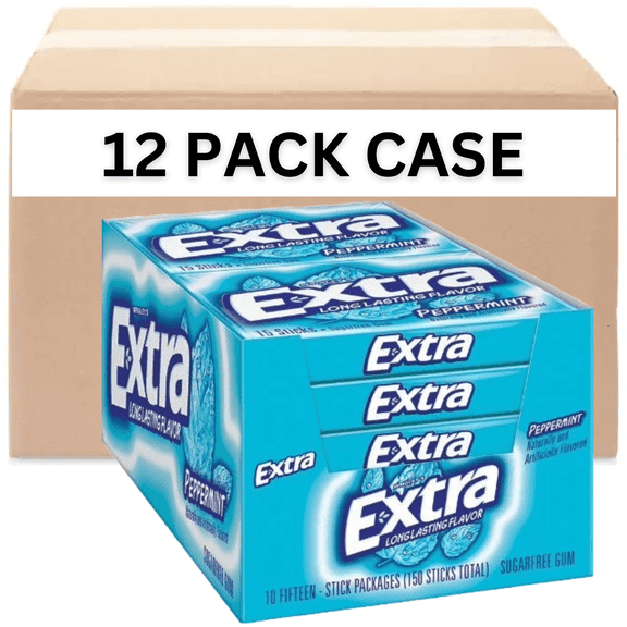 EXTRA PEPPERMINT Bubble Gum Sugar free Chewing Gum 12 Pack Wholesale Great for Convenience Stores, Snack Shops, Grocery Stores Or Just Stock Up For The Love Of 'EM (EXTRA PEPPERMINT WHOLESALE CASE)