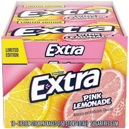 EXTRA Pink Lemonade Gum - MDA05 Sugar Free Chewing Gum Bulk, 10 Packs per Inner, Total 150 Sticks