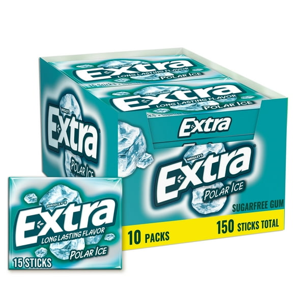 EXTRA Polar Ice Sugar-Free Chewing Gum 10 Packs of 15 Sticks, Icy Mint Flavor