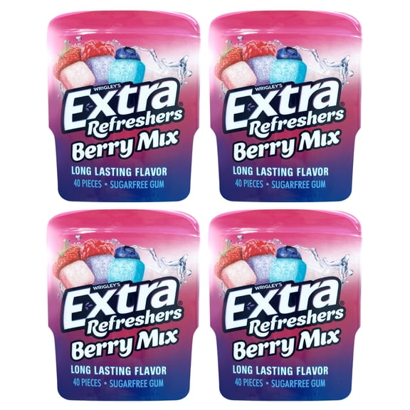 EXTRA Refreshers Berry Mix Gum, 40-Piece Bottles, 4 Pack