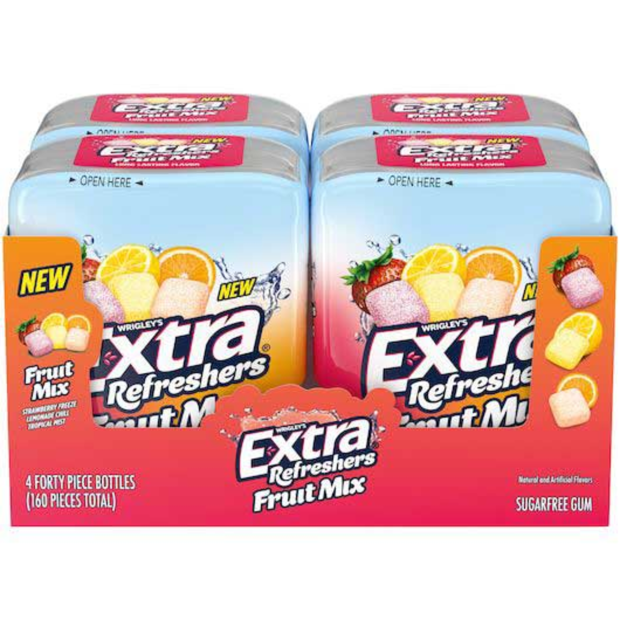 EXTRA Refreshers FRUIT MIX Sugar Free Chewing Gum Bulk, 40 Pieces Per Gum Bottle 160 Pieces Total (Pack of 4)