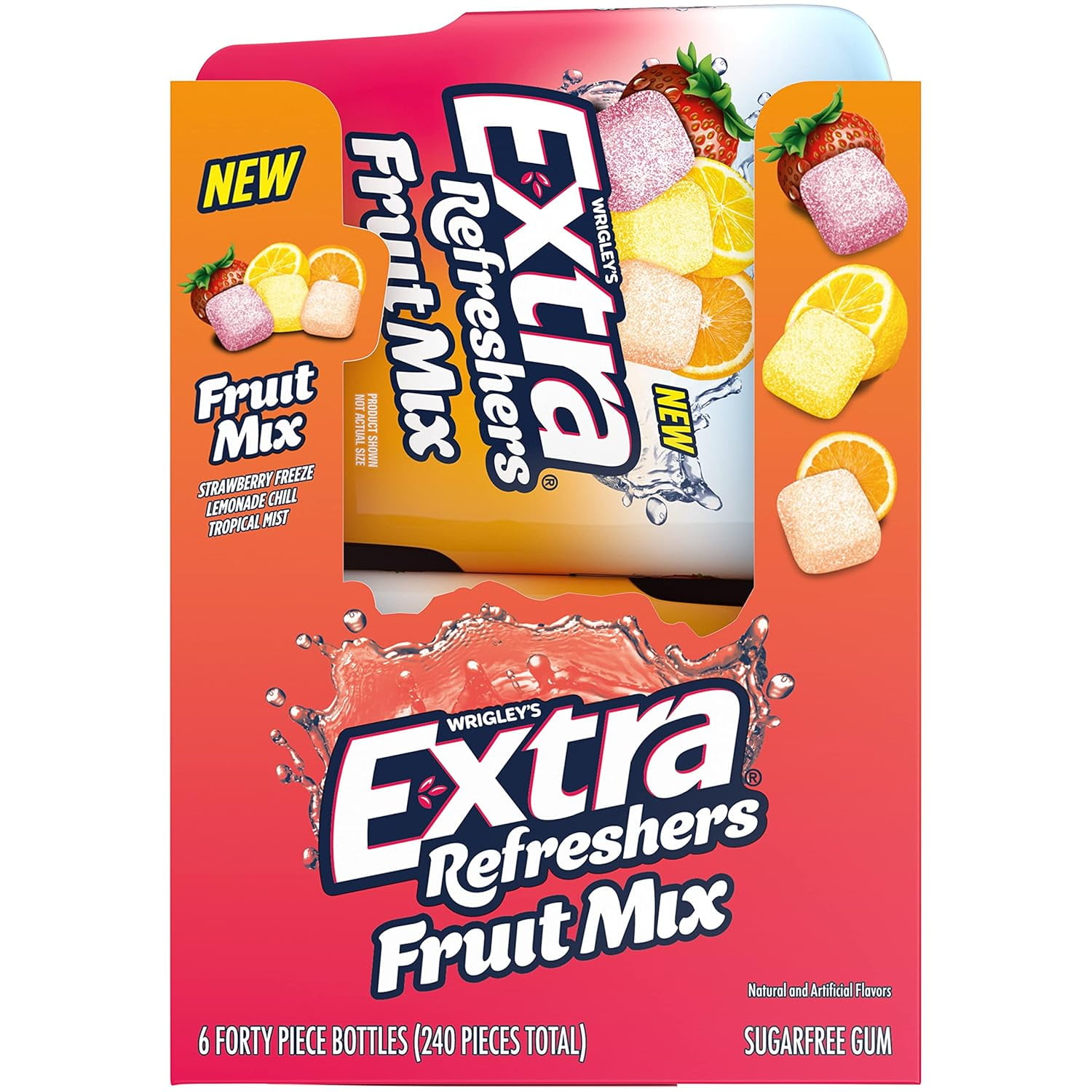 EXTRA Refreshers Fruit Mix Sugar Free Chewing Gum Bulk, 40 Piece Bottle