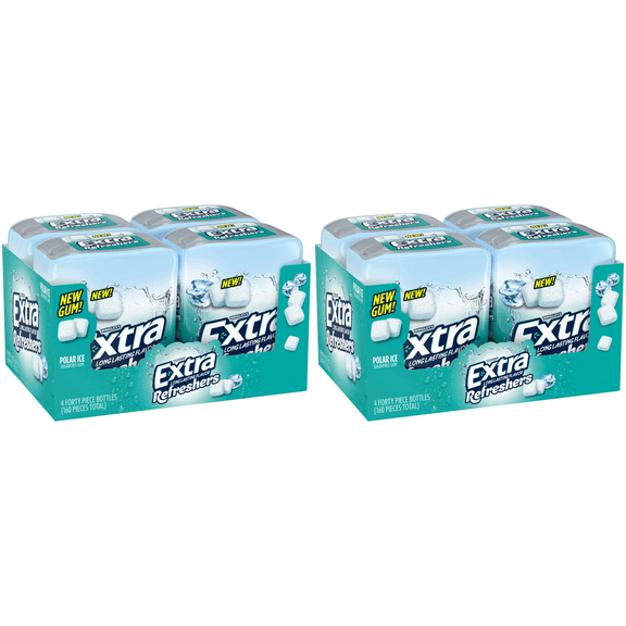 EXTRA Refreshers POLAR ICE Sugar Free Chewing Gum Bulk, 40 Pieces Per Gum Bottle 320 Pieces Total (Pack of 8)