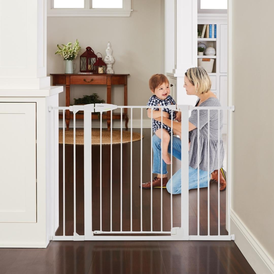 Extra-Wide White Metal Auto-Close Baby Gate