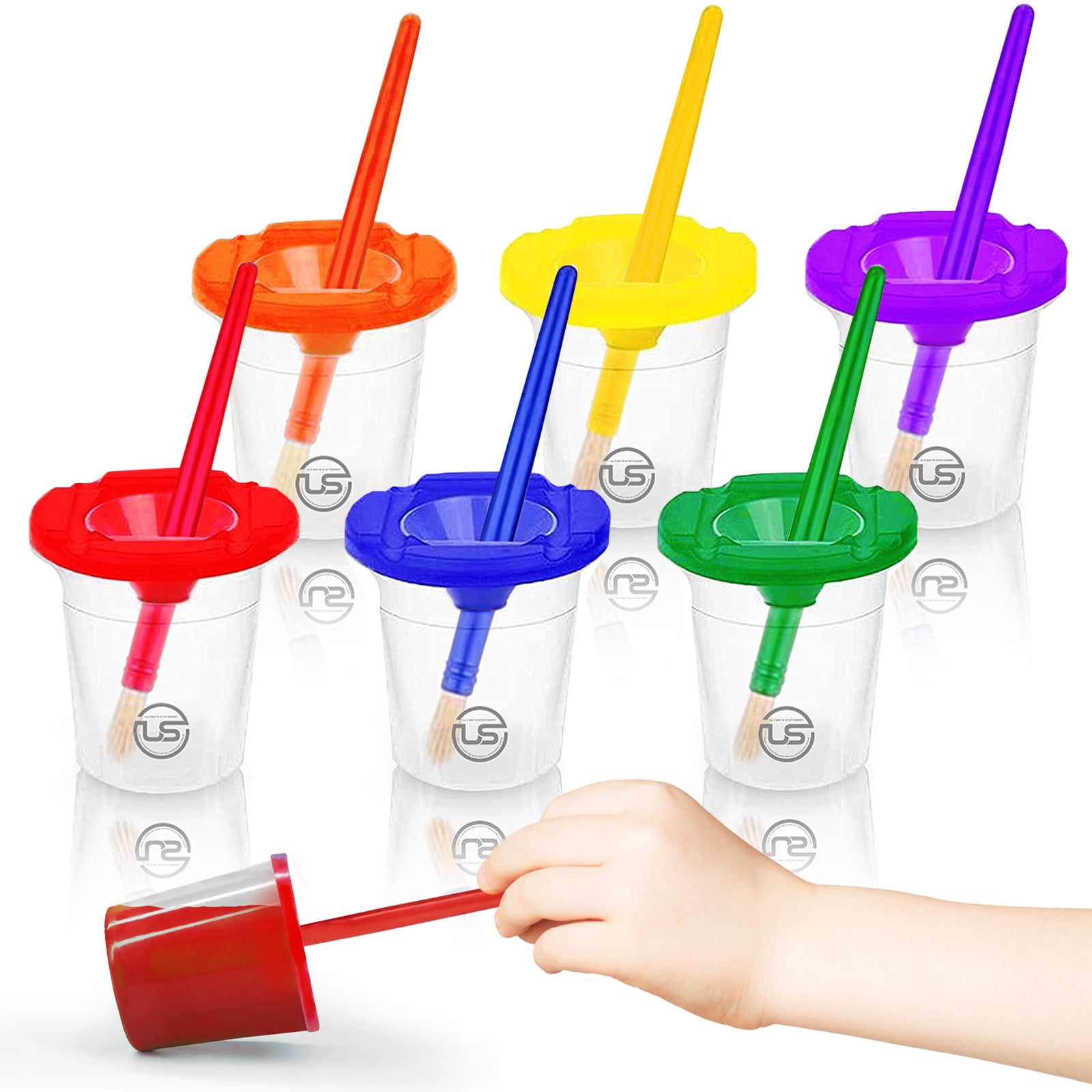 EXTRIC Paint Cups with Lids for Kids 6 No Spill Paint Containers & 6 ...
