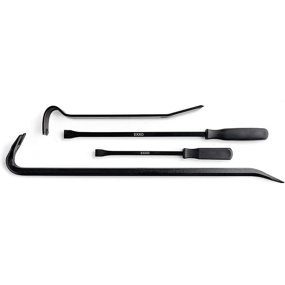 EXXO 4 Piece Pry Bar Set - Heavy Duty Flat Bar Hand Tools 12, 15, 18, 24 Inch Bars Tool Box Accessories Crow Bars Trim Puller Tool for Baseboard Demolition Tools Pocket Pry Bar Mechanics Tool Set