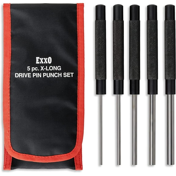 EXXO | 5-Piece Long Drive Pin Punch Set | 8 Inches |1/8, 3/16, 1/4, 5/16 and 3/8 | Includes Storage Pouch | for Pin Removal