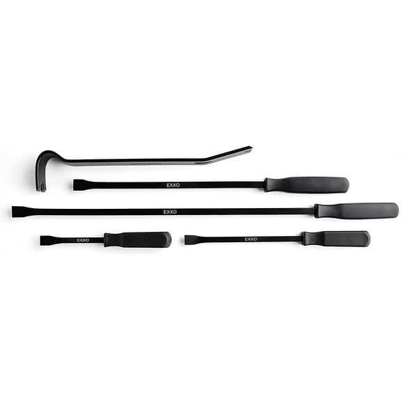EXXO 5 Piece Pry Bar Set - Heavy Duty Flat Bar Hand Tools 8, 12, 15, 18, 25 Inch Bars Tool Box Accessories Crow Bars Trim Puller Tool for Baseboard Demolition Tools Pocket Pry Bar Mechanics Tool Set
