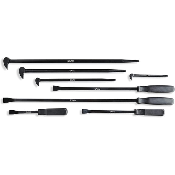 EXXO 8pcs Pry Bar 8, 12, 18, 25" Handle Prybars 6, 12, 16, 20" Rolling Pry Bars