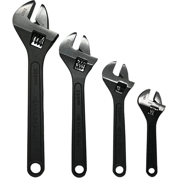 EXXO Tools - Standard Crescent Tool 4 Piece Set Includes 6, 8,10,12 inch Adjustable Steel Wrenches