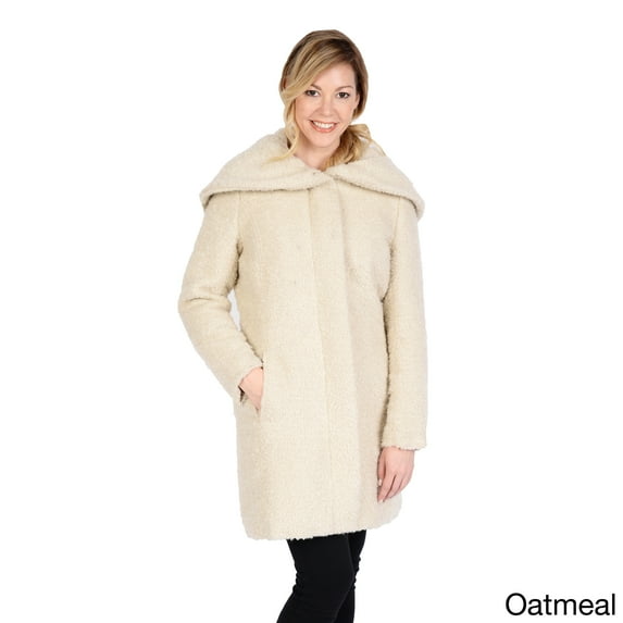 EXcelled Women's Wool Blend Boucle Coat with Oversized Hood