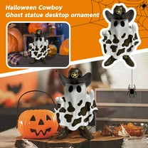 EXlal Halloween Cowboy Ghost Figure Statue with Boot and Hat, 6" Resin Crafts Ornaments, Cute Tabletop Decor for Home Indoor Outdoor Yards Porches Gardens Lawn Party