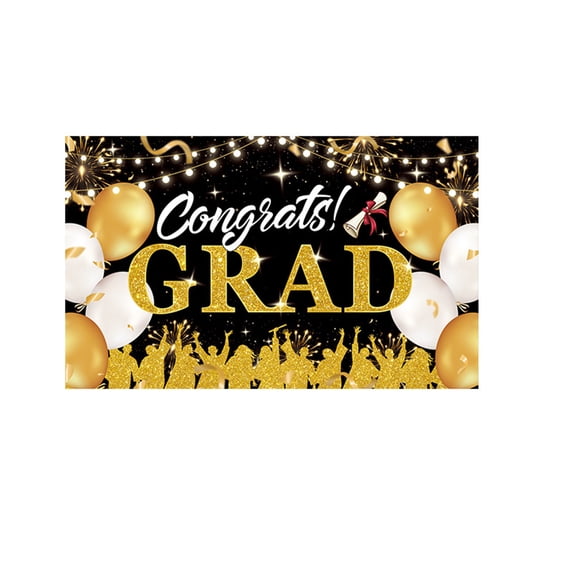 EXtraLarge Congrats Grad Banner, 70x43 Inch Graduation Party Decorations 2026, Black And Gold Cloth Banner For Class Of 2026 And Photo Booth