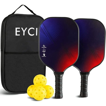 EYCI Graphite Carbonfiber Pickleball Paddle Set - 2 Fiberglass Surface Rackets, 4 Pickleballs for Indoor and Outdoor