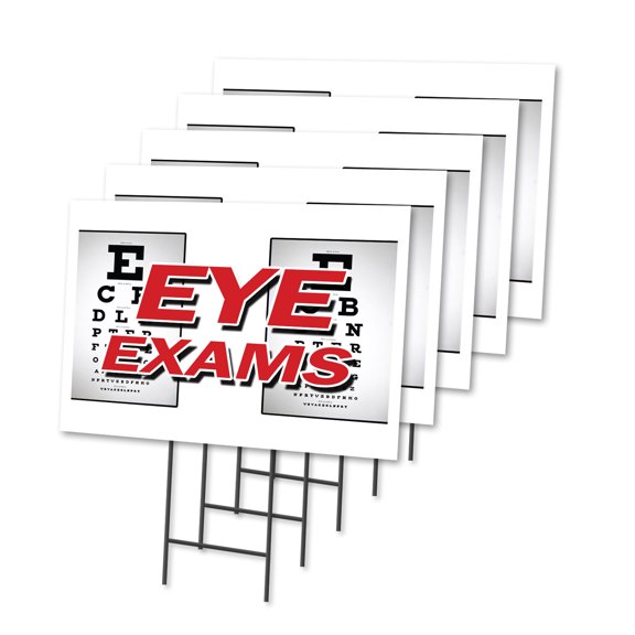 EYE EXAMS 5 Pack Of 12" x 16" Yard Sign & Stake | Advertise Your Business | Stake Included Image On Both Sides | Made in The USA