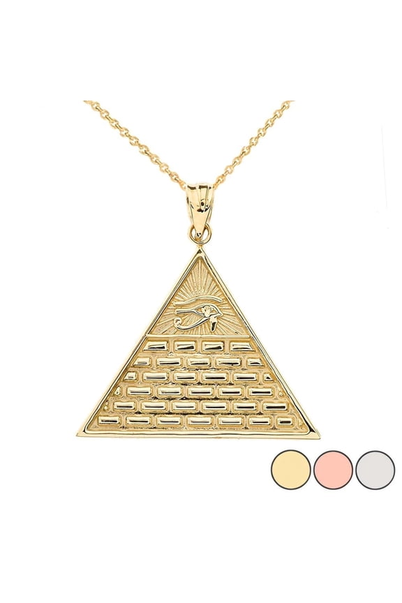 EYE OF HORUS PYRAMID PENDANT NECKLACE IN GOLD (YELLOW/ROSE/WHITE) :  10K  Pendant with 16" chain