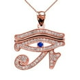 thumbnail image 1 of EYE OF HORUS ROSE GOLD DIAMOND AND SAPPHIRE PENDANT NECKLACE :  14K  Pendant with 18" chain, 1 of 1