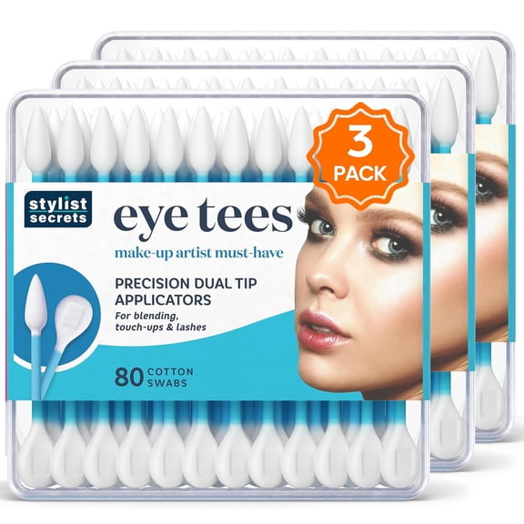 EYE TEES COTTON TIPS 80 Count (3 PACK) - Precision Makeup Applicator, Double-sided Swabs with Pointed and Rounded Ends for Perfect Blending, Effective Cleaning Precise Touch-ups