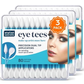 EYE TEES COTTON TIPS 80 Count (3 PACK) - Precision Makeup Applicator, Double-sided Swabs with Pointed and Rounded Ends for Perfect Blending, Effective Cleaning Precise Touch-ups