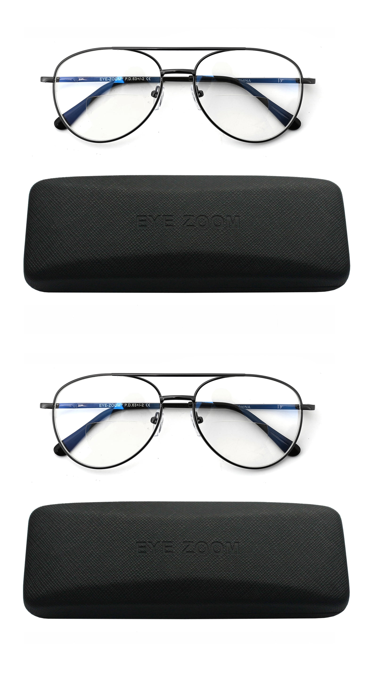 EYE ZOOM 2 Pack Aviator Style Blue Light Blocking Bifocal Reading Glasses (Gunmetal, +2.00)