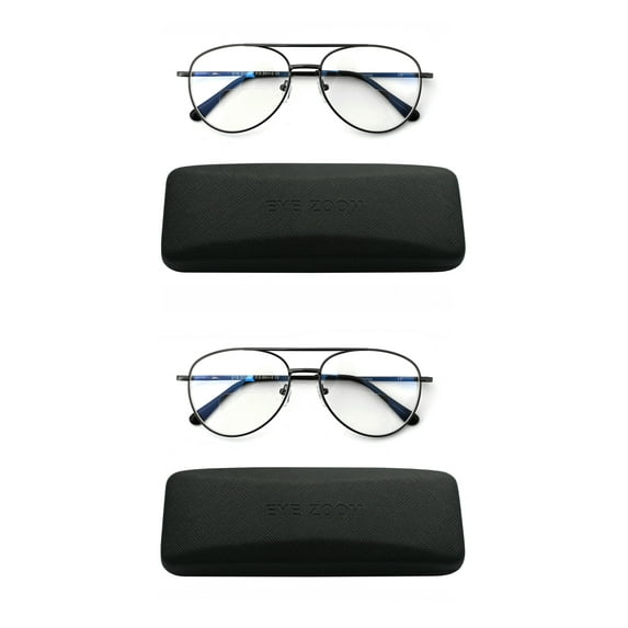 EYE ZOOM 2 Pack Aviator Style Blue Light Blocking Bifocal Reading Glasses (Gunmetal, +2.50)
