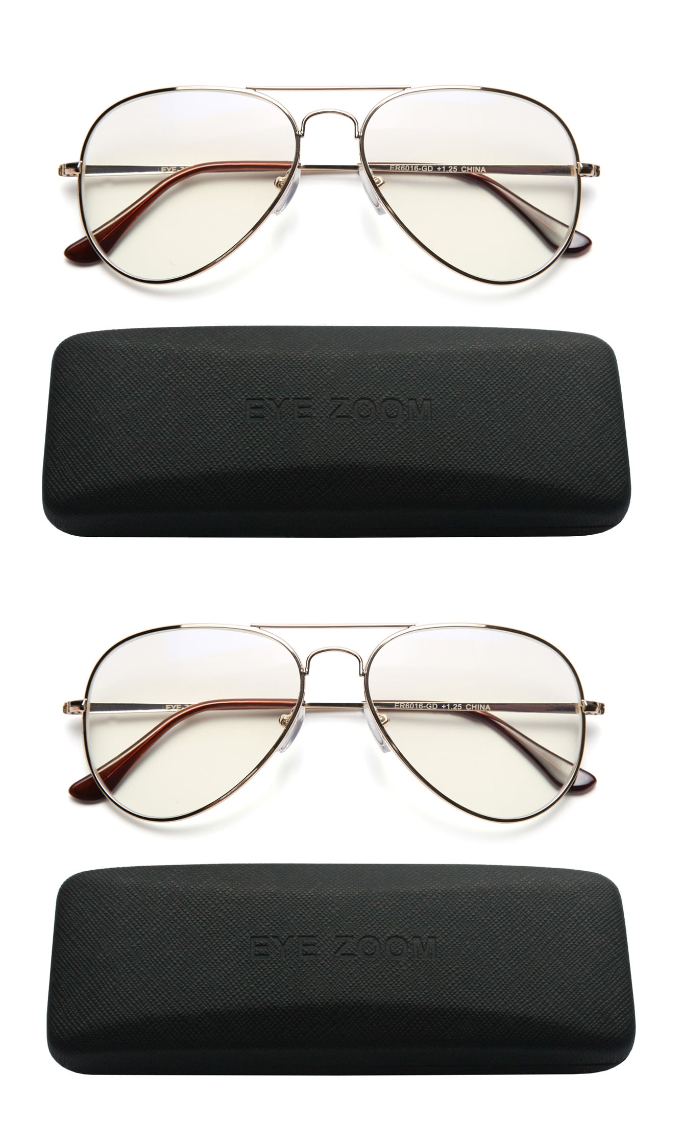 EYE ZOOM 2 Pack Aviator Style Blue Light Blocking Reading Glasses for Men and Women, Gold, +3.00