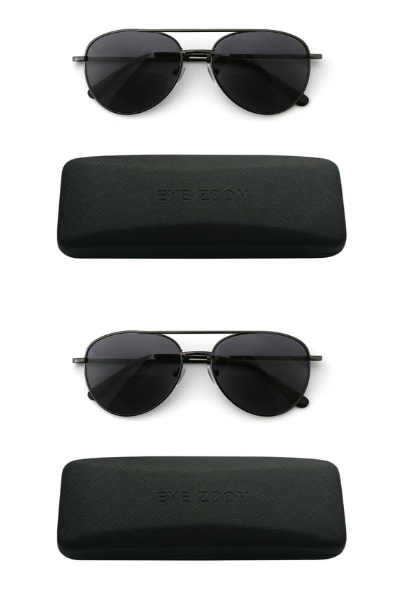 2 Pack Aviator Style Sunglasses Bifocal Reading Glasses Anti UV400 (Gunmetal, +2.00)