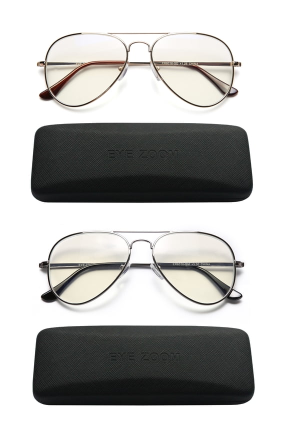 2 Pack Blue Light Blocking Readers Aviator Style Anti Blue Ray and UV Reading glasses,Gold, Gunmetal,+2.25