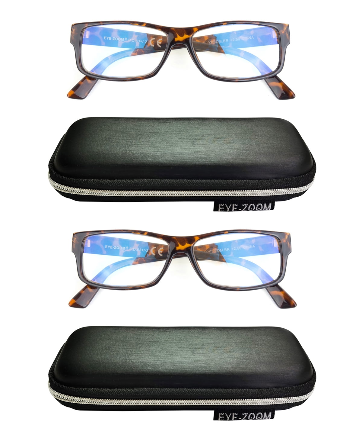 EYE ZOOM 2 Pack Extra Wide Fashion Plastic Blue Light Blocking and Anti UV Reading Glasses Wine Red 1.50