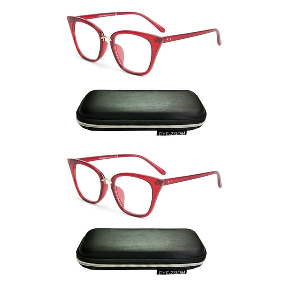 EYE ZOOM 2 Pack Ladies Cat Eye Reading Glasses for Women, Wine Red +1.75