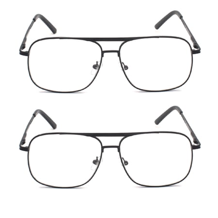 EYE ZOOM 2 Pack Men Metal Frame Square Aviator Style Geek Reading Glasses with Case , Black, +3.50