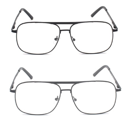 EYE ZOOM 2 Pack Men Metal Frame Square Aviator Style Geek Reading Glasses with Case , Black and Gunmetal, +2.25