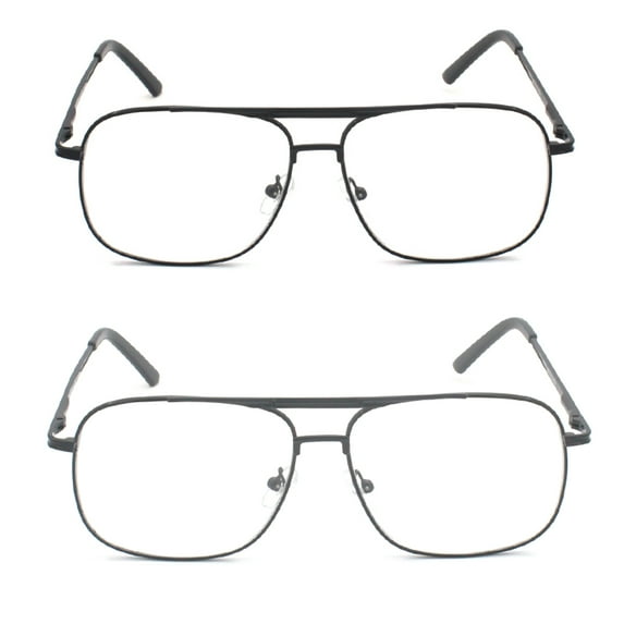 EYE ZOOM 2 Pack Men Metal Frame Square Aviator Style Geek Reading Glasses with Case , Black and Gunmetal, +2.50