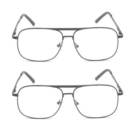 EYE ZOOM 2 Pack Men Metal Frame Square Aviator Style Geek Reading Glasses with Case , Gunmetal, +1.25