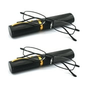 EYE ZOOM 2 Pack Ultra Slim Compact Lightweight Tube Reading Glasses with Portable Clip Aluminum Case, Black Strength +1.25