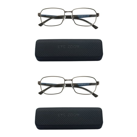 EYE ZOOM 2 Pack Unisex Design Style Blue Light Blocking Reading Glasses, Gunmetal +2.50