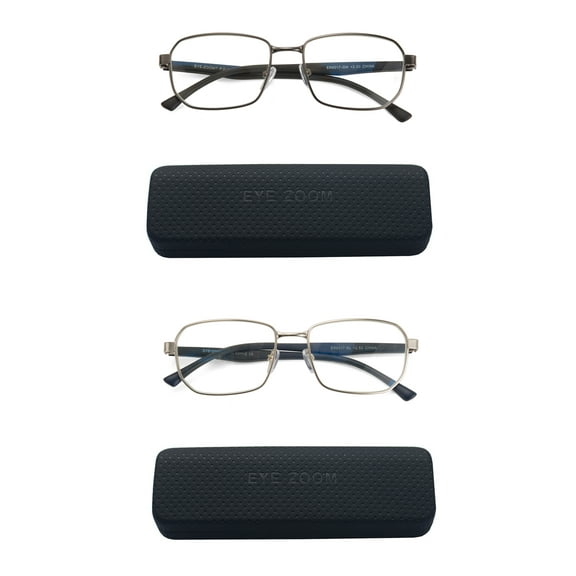 EYE ZOOM 2 Pack Unisex Design Style Blue Light Blocking Reading Glasses, Gunmetal and Silver +3.00
