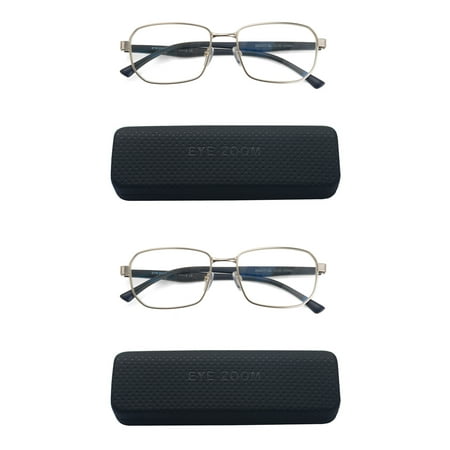 EYE ZOOM 2 Pack Unisex Design Style Blue Light Blocking Reading Glasses, Silver +1.75