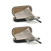 EYE ZOOM 2 Pairs Compact Rectangular Metal Folding Reading with Hard Case Comfort Fit for Men and Women, Silver Frame, Brown Case, +1.00 Strength