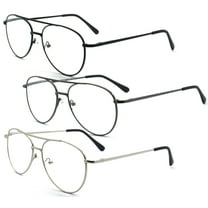 EYE ZOOM 3 Pack Aviator Style Metal Frame Reading Glasses with Spring Hinge, Black, Gunmetal and Silver,  1.75 Strength