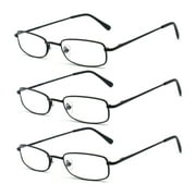 EYE ZOOM 3 Pack Classic Spring Hinges Rectangular Metal Reading Glasses for Men and Women, Black, +1.75 Strength